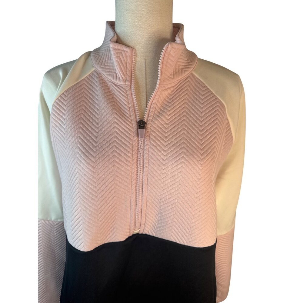 Talbots Medium Quilted M Colorblock Half-Zip Pink Black Pullover Sweater - Picture 11 of 14